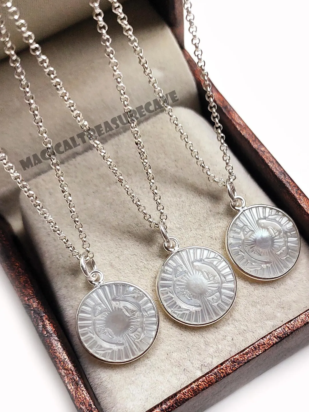 Pisces Horoscope Pearl Necklace, 925 Sterling Silver Coin Pendant ...
