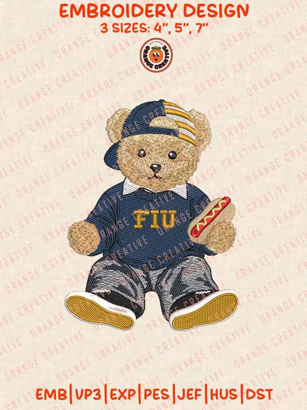FIU Panther Teddy Bear Embroidery Design Files, Football Embroidery Designs, Sport Machine Embroidery Files, 3 Sizes, Custom Sizes, Instant Download