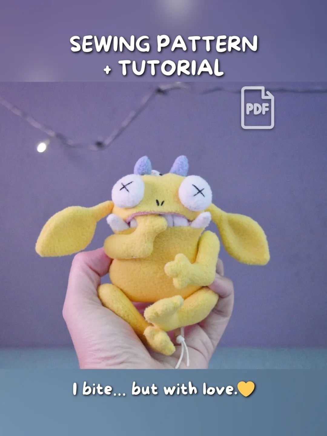 Tutorial Terry Plusg Bat sewing pattern with heart PDF tutorial – mini plush toy with pocket ...