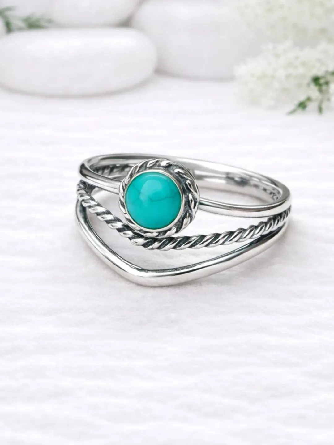 Turquoise Stackable Rings Handmade Turquoise Stacking Ring | 925 Sterling Silver Layered Band
