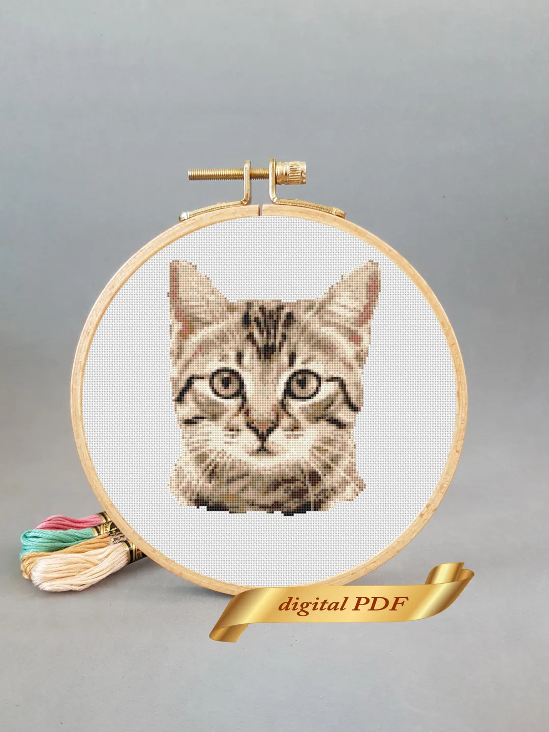 Pixiebob cat pattern pdf cross stitch, pets easy embroidery DIY, art 21