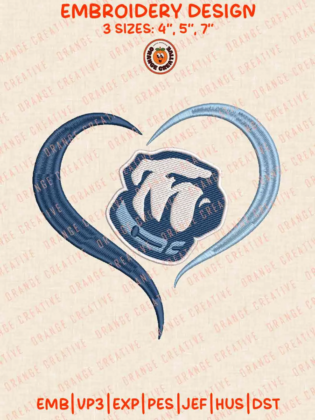 The Citadel Bulldog Heart Embroidery Design Files, Football Logos Embroidery Designs, Sport Machine Embroidery Files, 3 Sizes, Custom Sizes, Instant Download