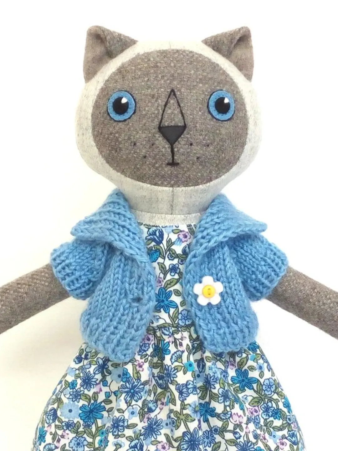 Gray Thai cat, handmade wool plush toy, fabric kitten doll