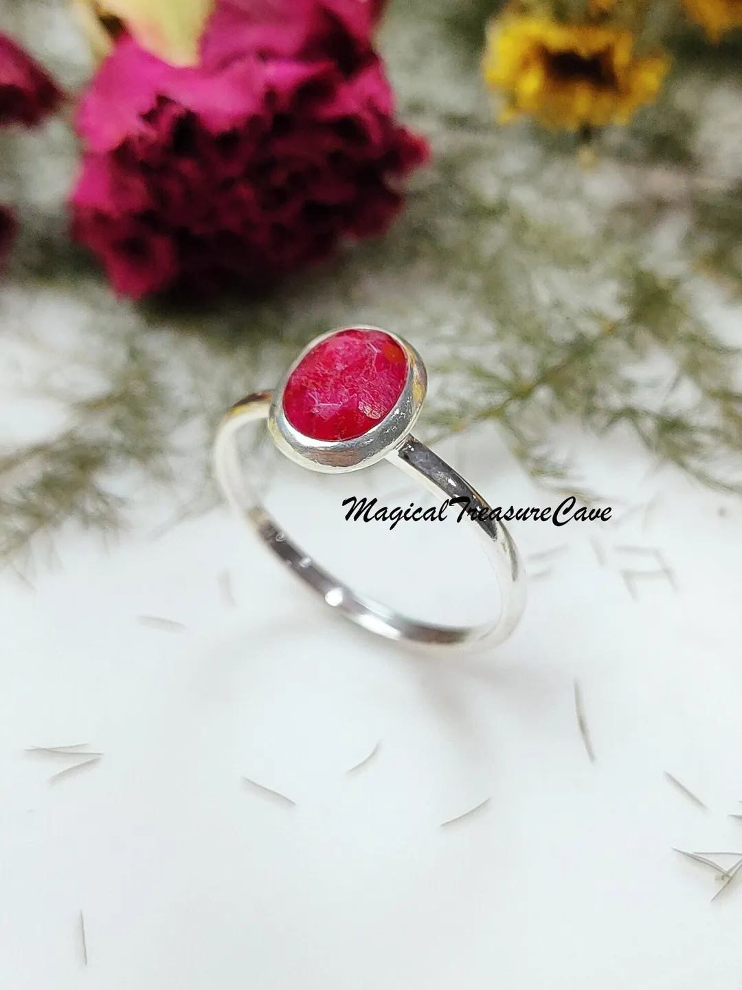 Natural Ruby Ring, Stacking Ring, 925 Sterling Silver Ring