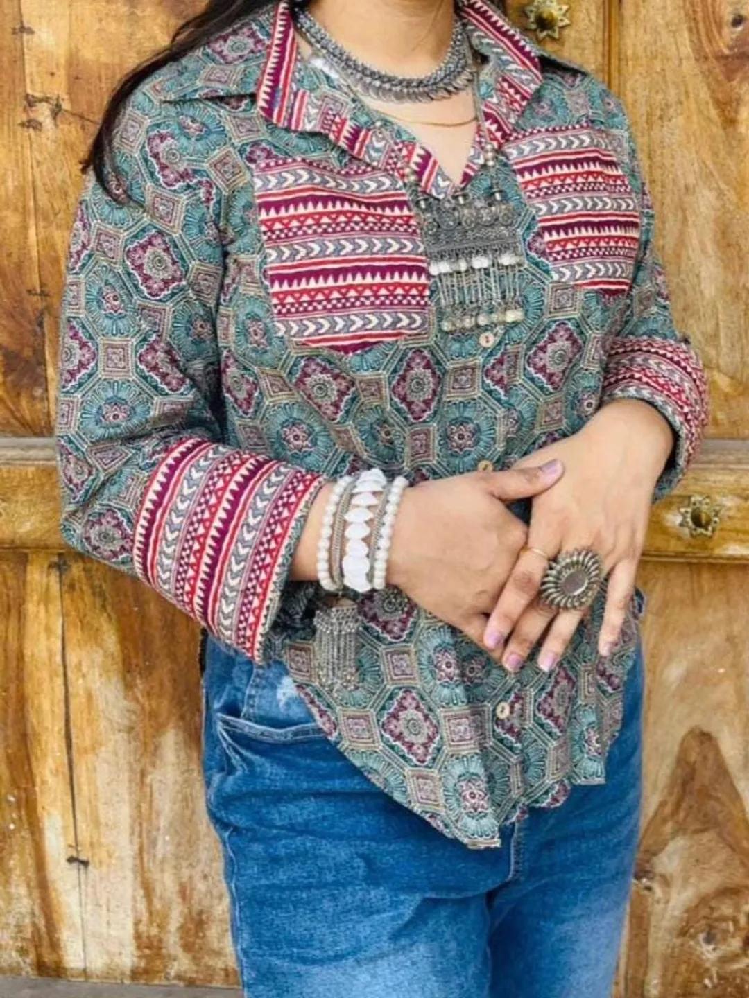 Hand Block Print Cotton Shirt for Women | Indian Boho Ethnic Top | Ajrakh Style