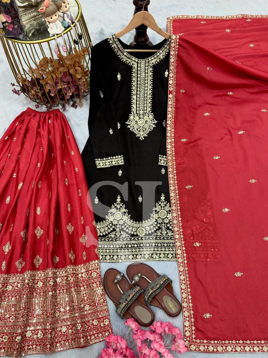 Beautiful Black Kurta Palazzo With Dupatta Set, Pakistani Fully Stitched Salwar Kameez Suit, Ready to Wear Top Bottom Set, Women Salwar Suit