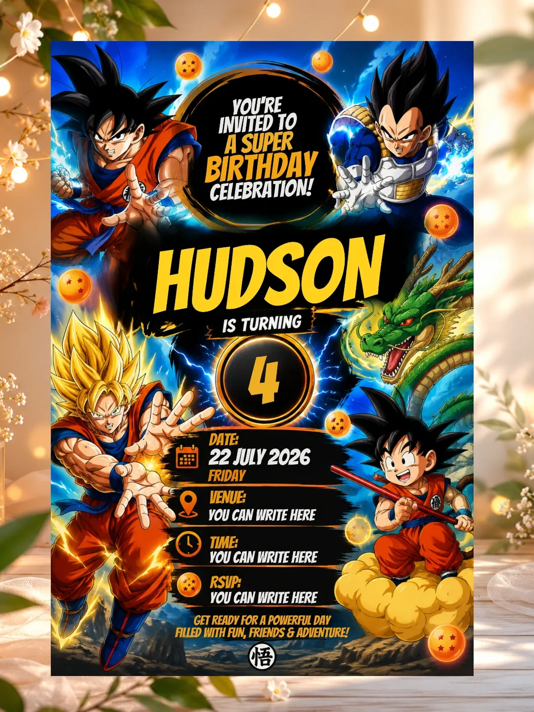 Dragon Ball Birthday Invitation Template | Anime Birthday Invite | Editable Canva Invitation | Kids Birthday Party Card | Digital Download | Printable Invite
