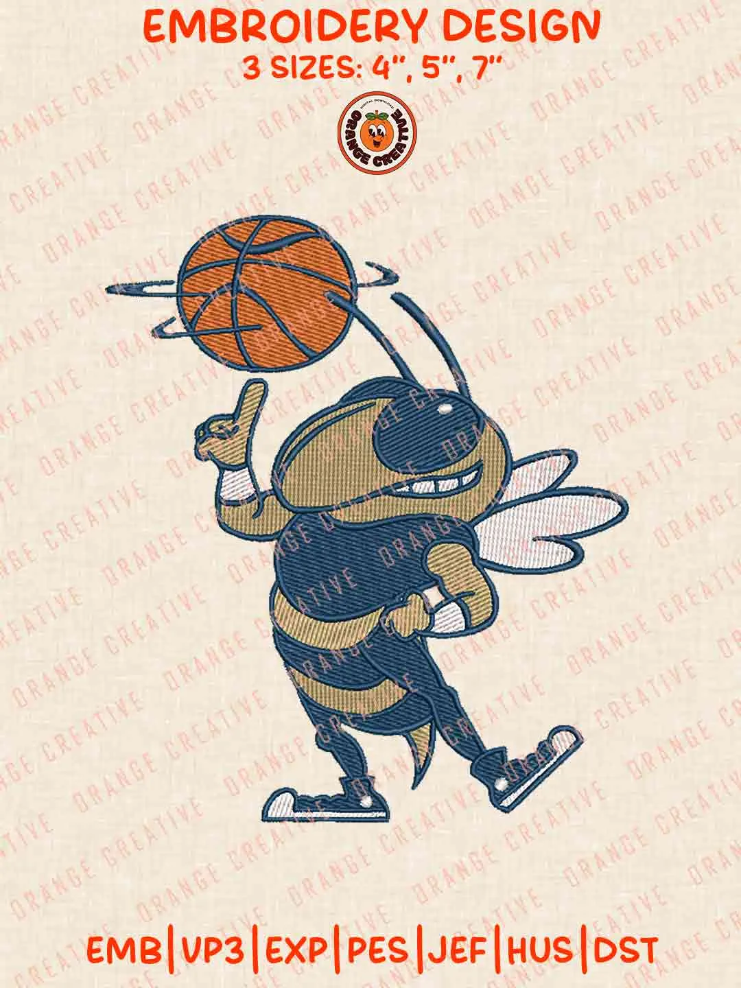 Georgia Tech Yellow Jackets Basketball Mascot Logo Embroidery Files, NCAA Team Embroidery Design, Machine Embroidery Design File, 4 Sizes, Custom Size, Digital Download