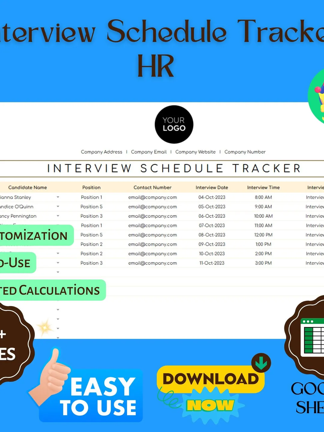 Interview Management Template Interview Schedule Tracker Template, Editable Google Sheets, HR ...