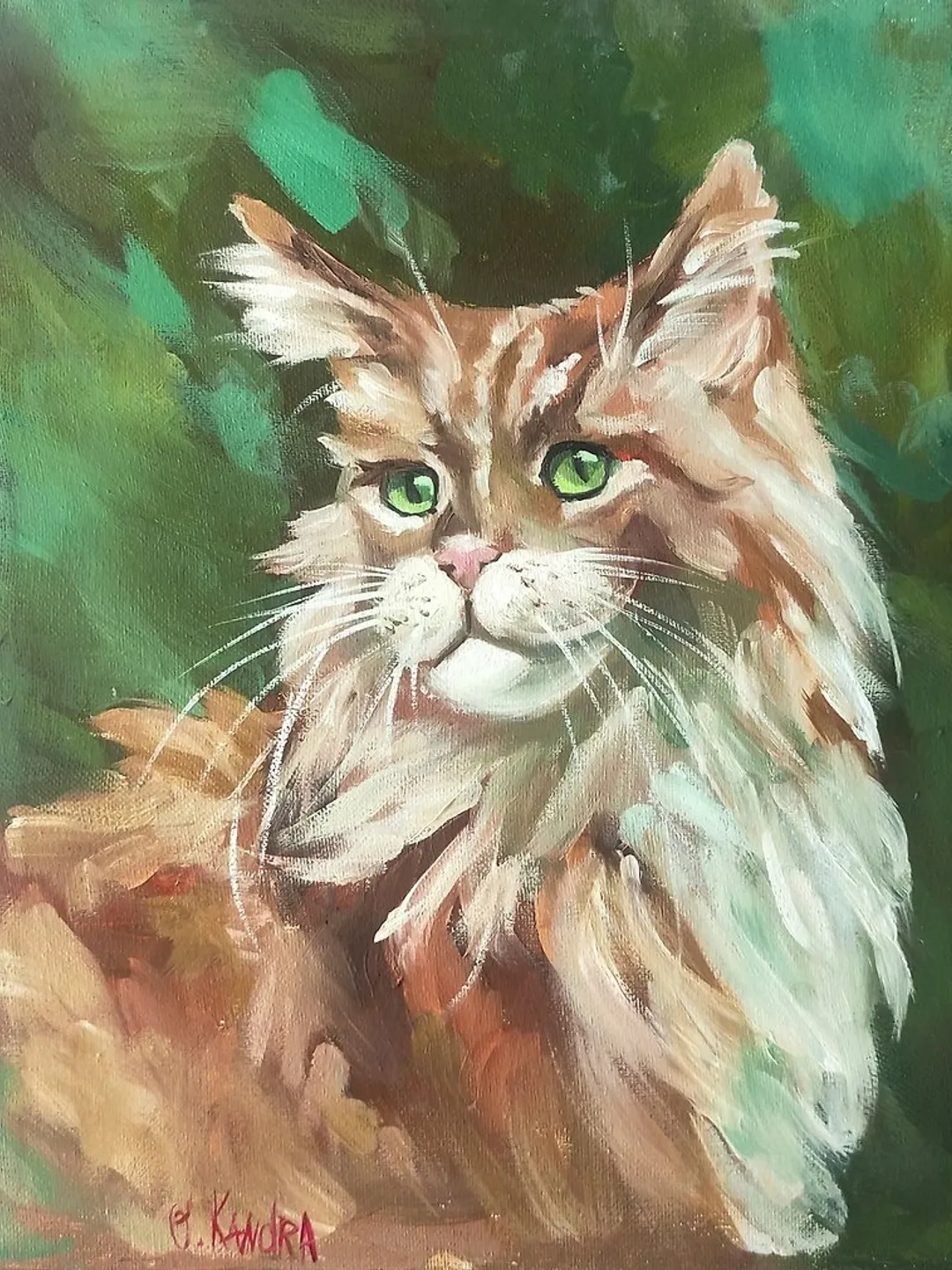 Maine Coon Painting Red Cat Original Oil Art  Animal Oil Wall Art by OlivKan