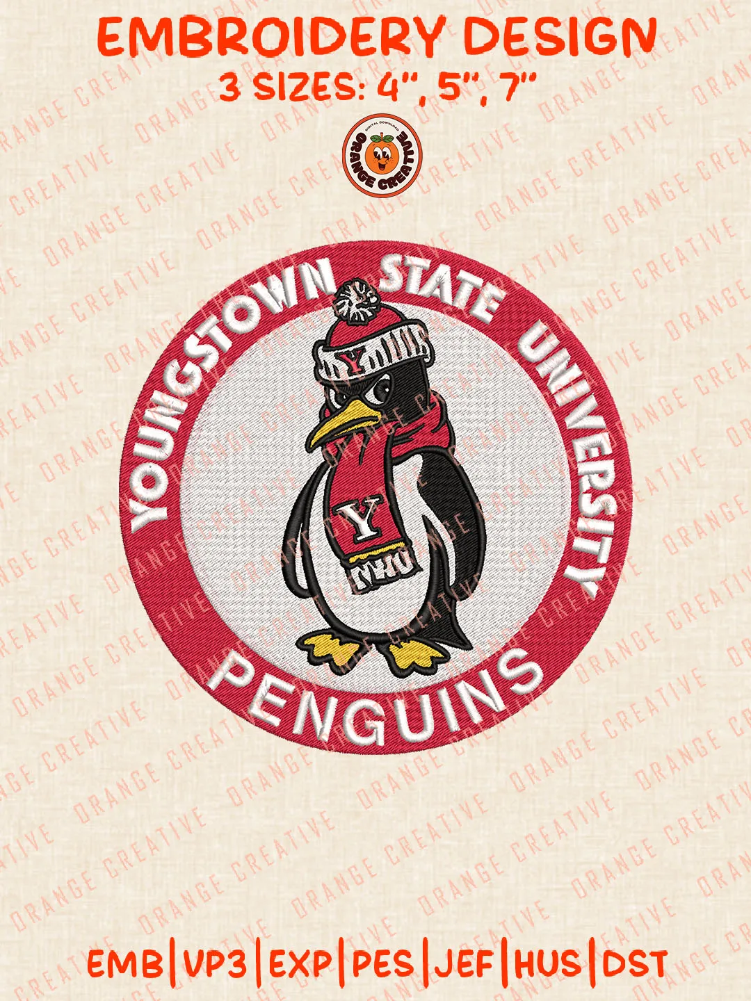 MLS Youngstown State Penguins Round Logo Embroidery Files, NCAA Youngstown State Penguins Team Embroidery Designs, Youngstown State Penguins Football Team Machine Embroidery Files, NCAA Machine Embroidery, Digital Download