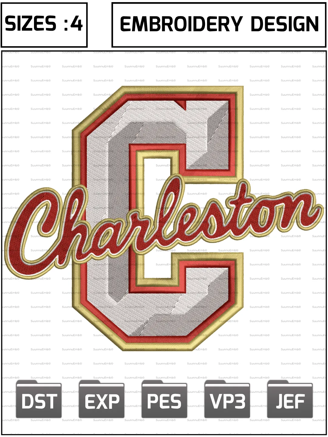 College of Charleston Cougars Secondary Logo Embroidery Design,NCAA Logos Embroidery Design,NCAA Teams, Machine Embroidery Design File,4 Sizes, Digital Download
