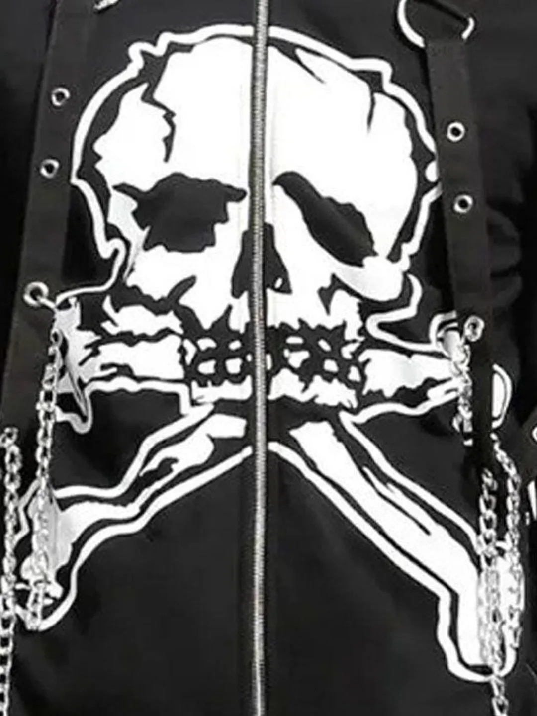 Skull Zip Hoodie with Chains & Harness | Cyberpunk Goth