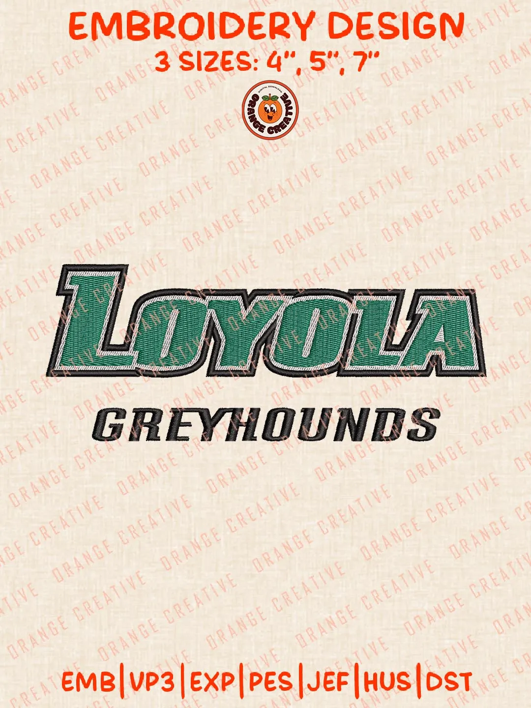 Loyola Maryland Greyhounds NCAA Text Embroidery Design, NCAA Team Logo Embroidery Design, Machine Embroidery Design File, 4 Sizes, Custom Size, Digital Download