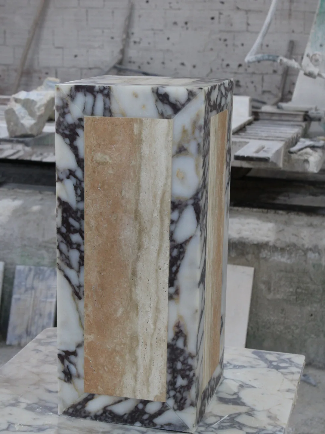 Calacatta Viola Marble and Travertine double color side table, end table, italian marble 100% handmade, cube marble, calacatta plinth