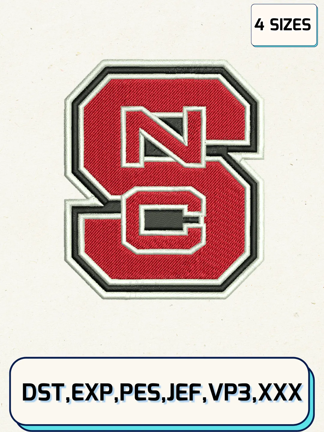 NC State Wolfpack Logos Embroidery Design Files, NCAA Logos Embroidery Designs, Machine Embroidery Files, 4 Sizes