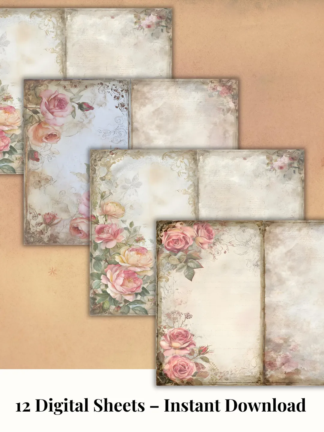 Vintage Rose Junk Journal Papers | Shabby Chic Floral Writing Pages ...