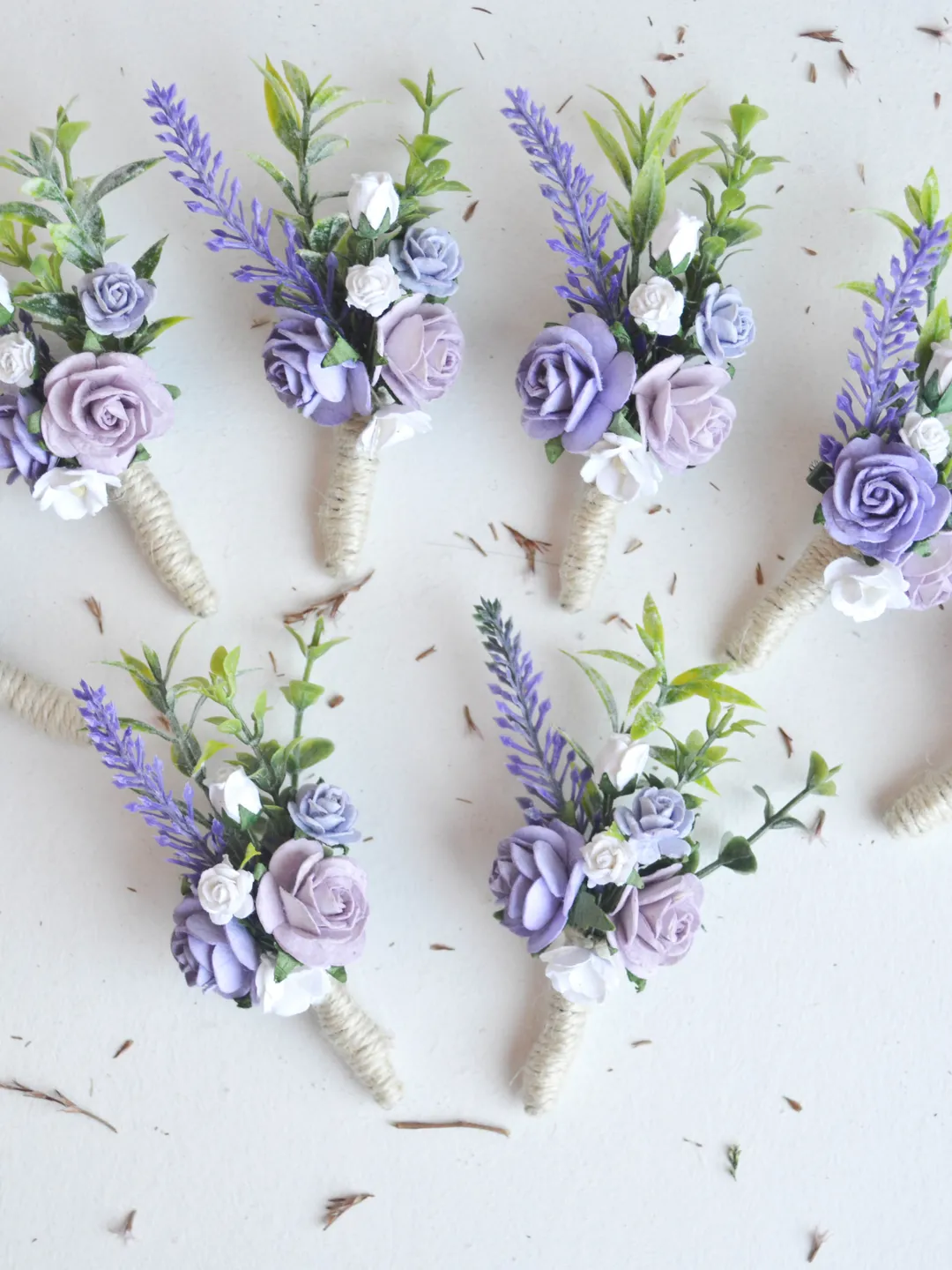 Lavender boutonniere, Purple rustic boutonniere, Pink white  display picture 1