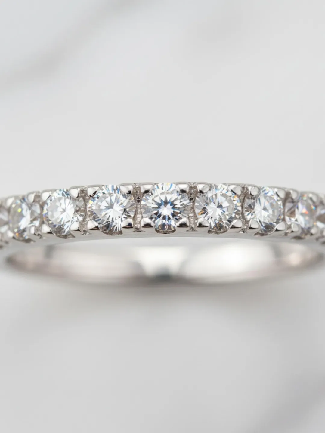 Moissanite Half Eternity Band, Sterling Silver Stackable Wedding Ring
