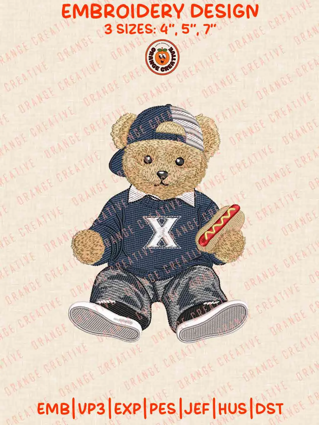 Xavier Musketeer Teddy Bear Embroidery Design Files, Football Logos Embroidery Designs, Sport Machine Embroidery Files, 3 Sizes, Custom Sizes, Instant Download