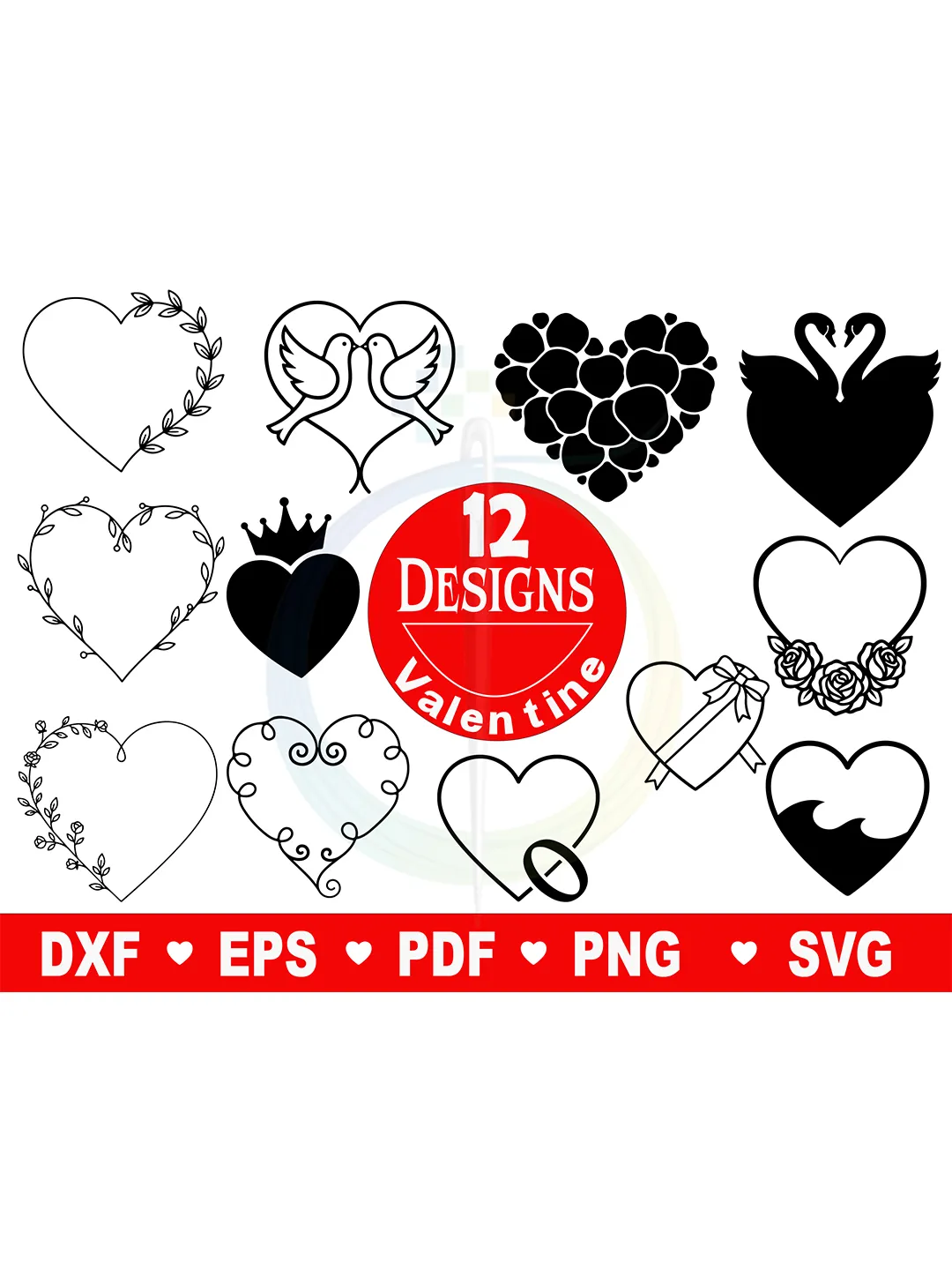 Valentine Heart SVG Bundle - 12 Elegant Heart Silhouette Cut Files for ...