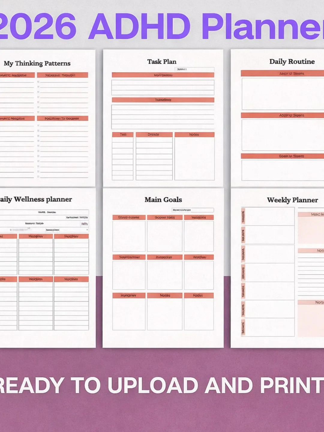 2026 ADHD Planner Canva Template | Daily Weekly Monthly Planner ...