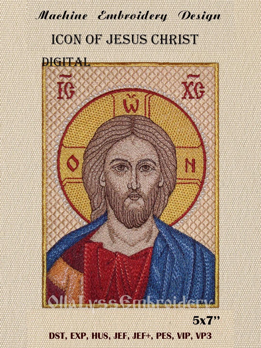 Icon of Jesus Christ embroidery design