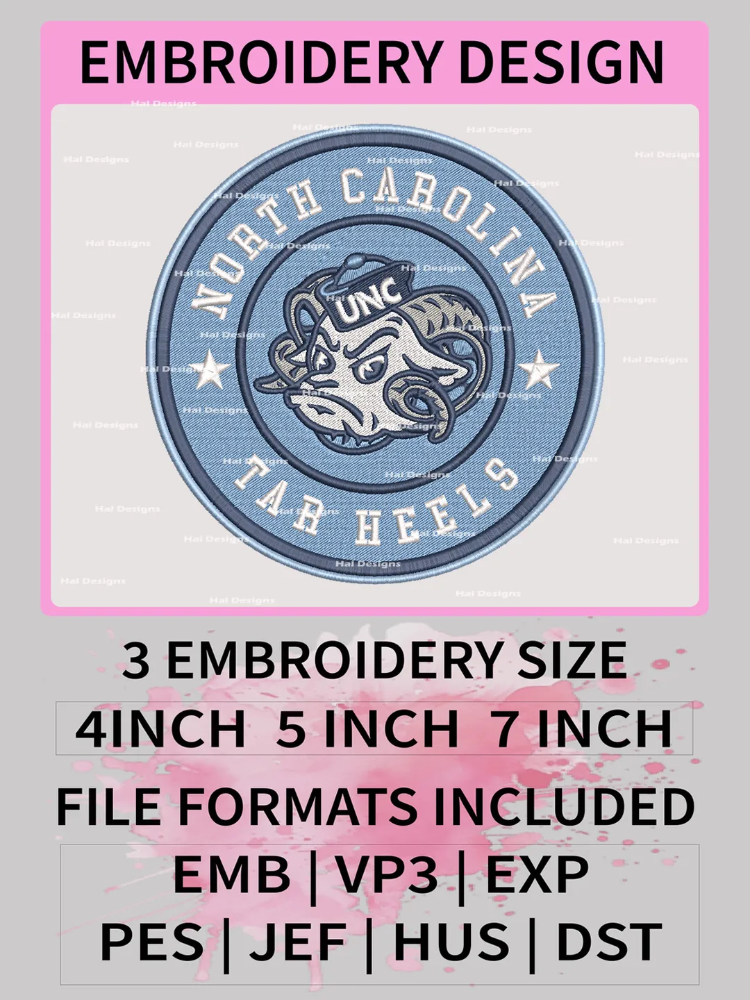 NCAA North Carolina Tar Heels Embroidery File, 3 Sizes, 6 Formats, NCAA Machine Embroidery Design, NCAA Logo, NCAA Teams