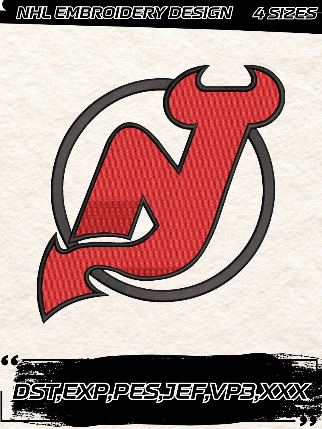New Jersey Hockey Embroidery Design-Machine Embroidery File
