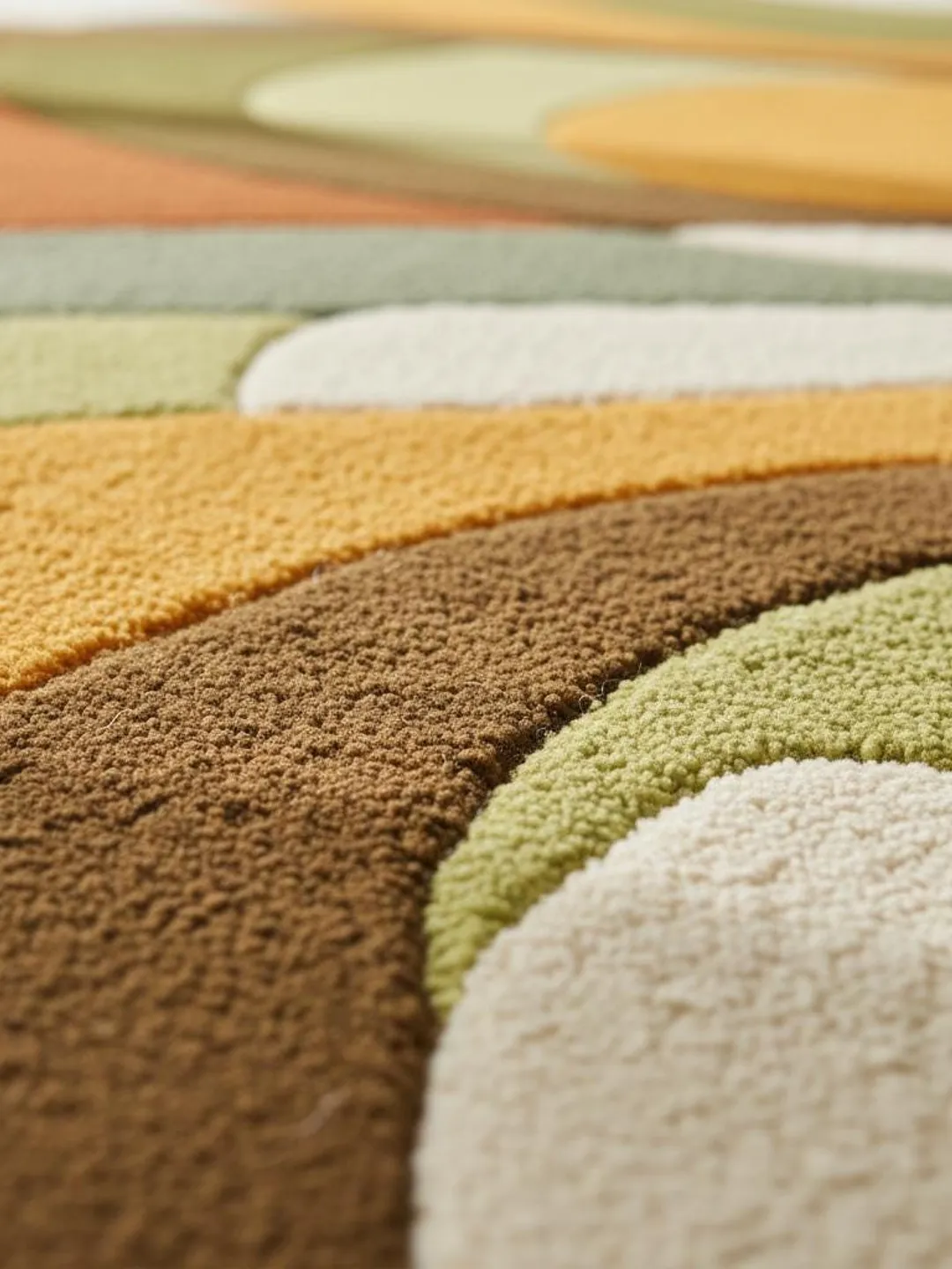 Mid-Century Modern Wool Rug: 70s Wavy Abstract Design Teppich