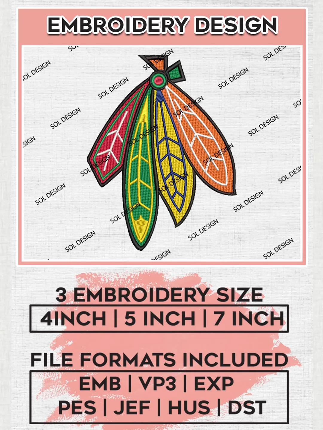 Chicago Blackhawks Machine Embroidery Files, NHL Chicago Blackhawks  Embroidery Designs, NHL Chicago Logo, NHL Embroidery Design, Hockey Team,  Digital Download, image size:1080x1440