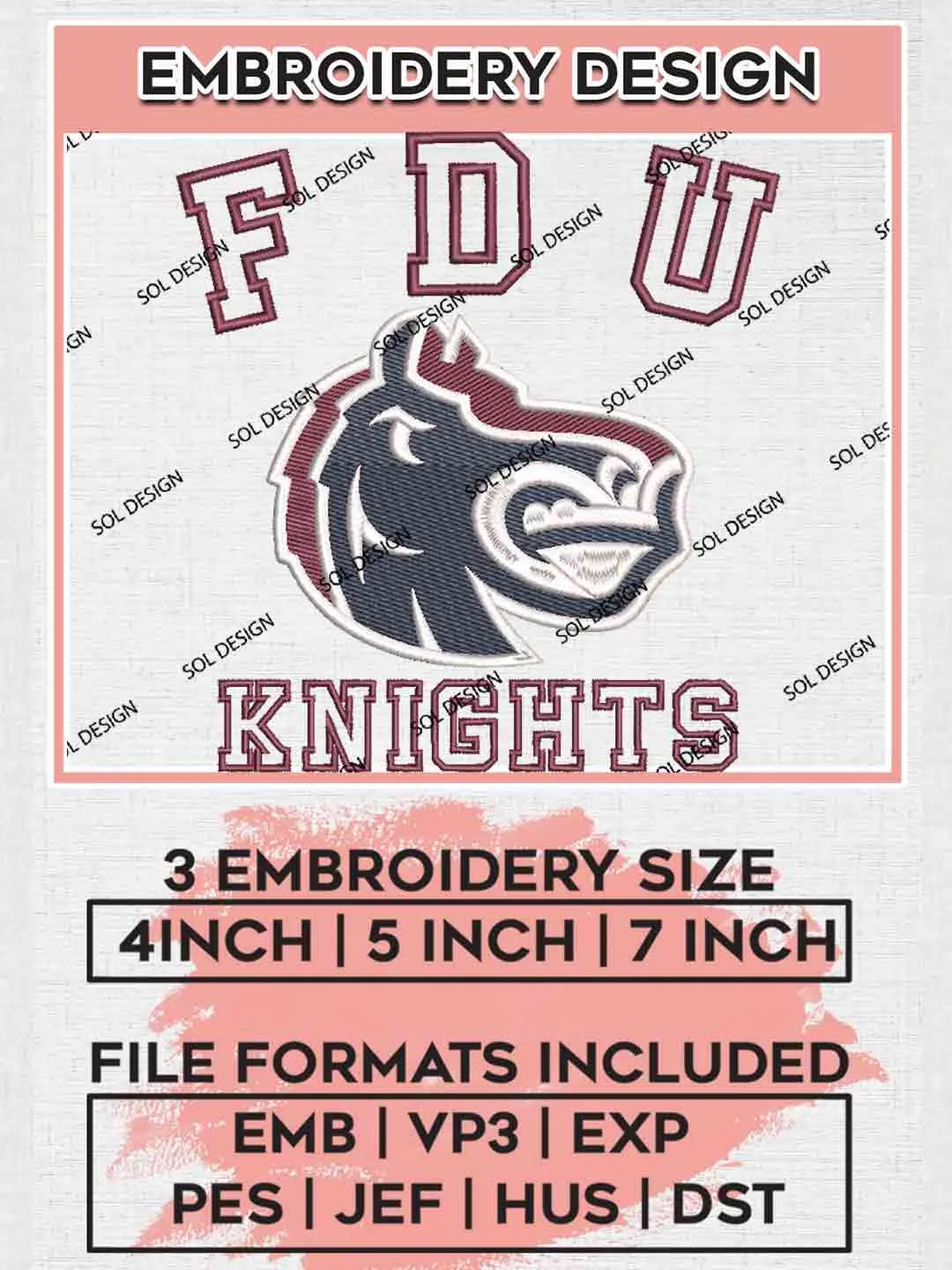 Fairleigh Dickinson Embroidery Designs, Football Logo Embroidery files, Sport Machine embroidery designs, Instant Download