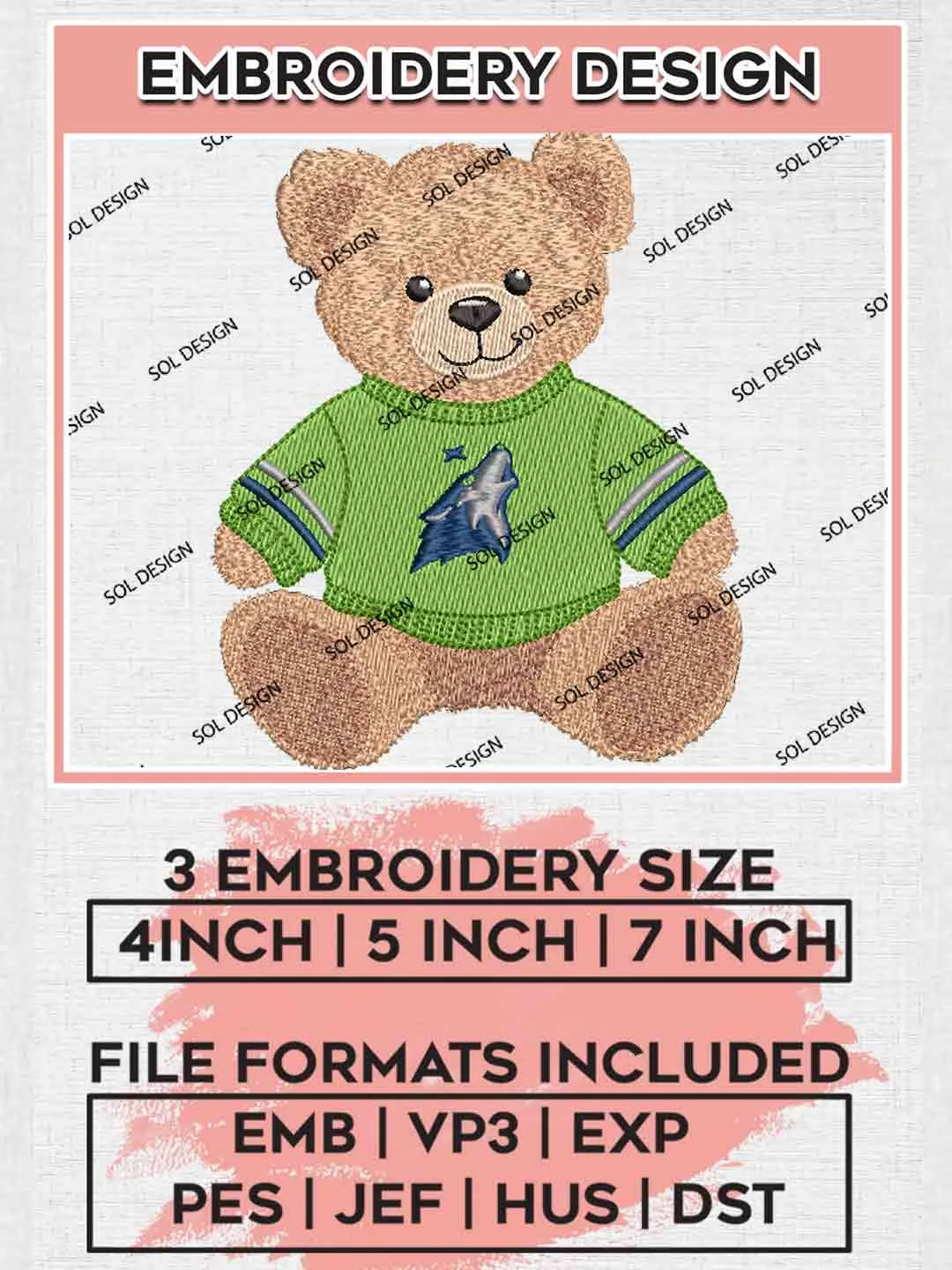 NBA Minnesota Timberwolves Teddy Bear Embroidery Designs, Vintage Sports Bear Basketball Embroidery Design Files, NBA Timberwolves Team, Cute Teddy Bear Embroidery, NBA Minnesota Timberwolves Embroidery, Digital Download