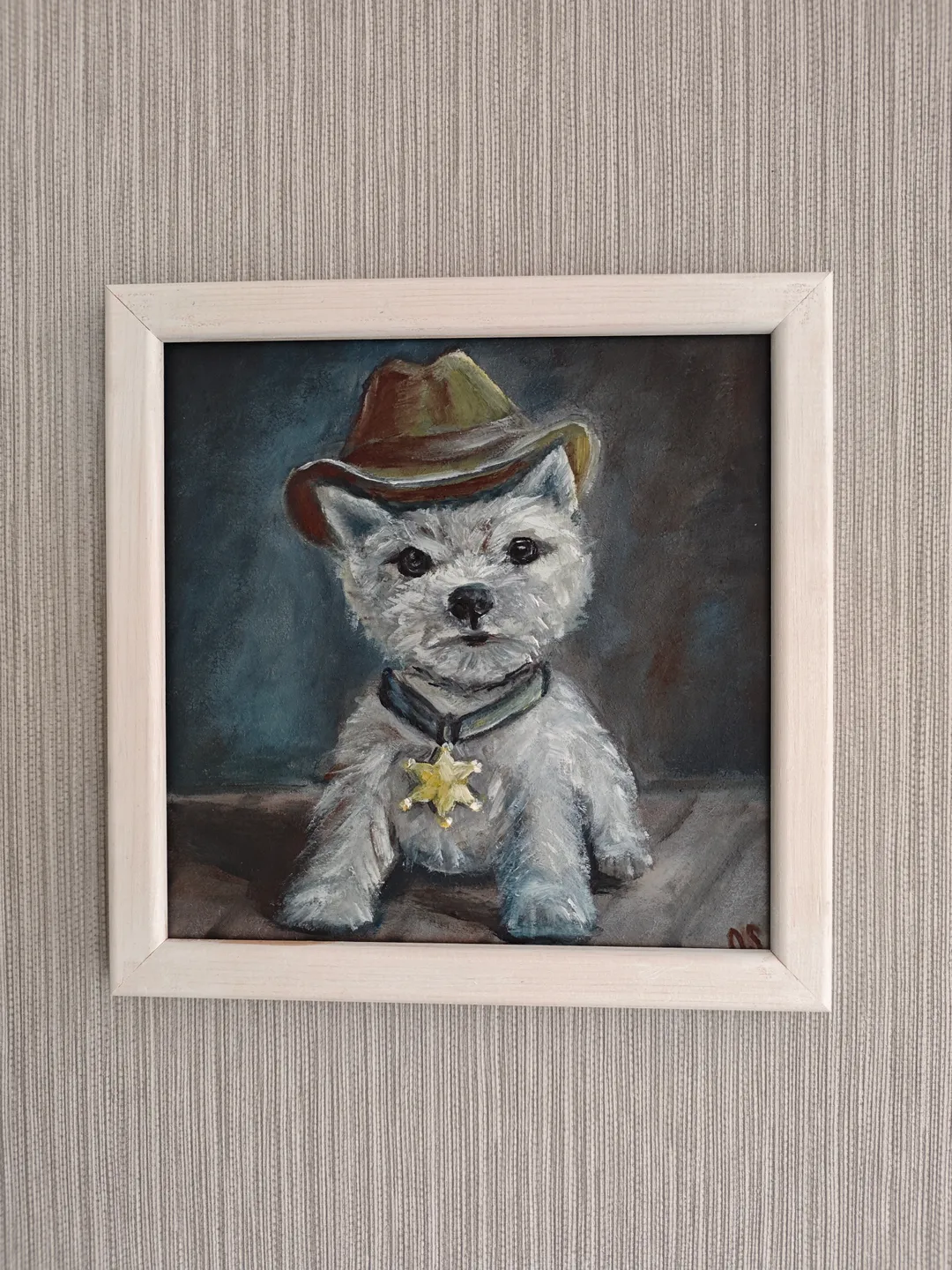 Puppy Original Painting Cute Dog Original Art Animal Artwork Funny Dog Oil Painting Cute  Puppy Sheriff Wall Decor Art 8 x 8 inches by OlgaSokolovaArt