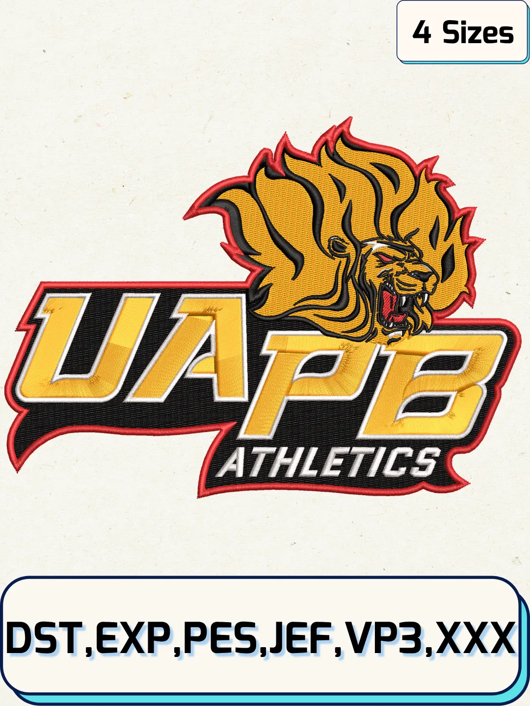 Arkansas-PB Golden Lions Secondary Logo Embroidery Design Files, NCAA Logos Embroidery Designs, Machine Embroidery Files, 4 Sizes