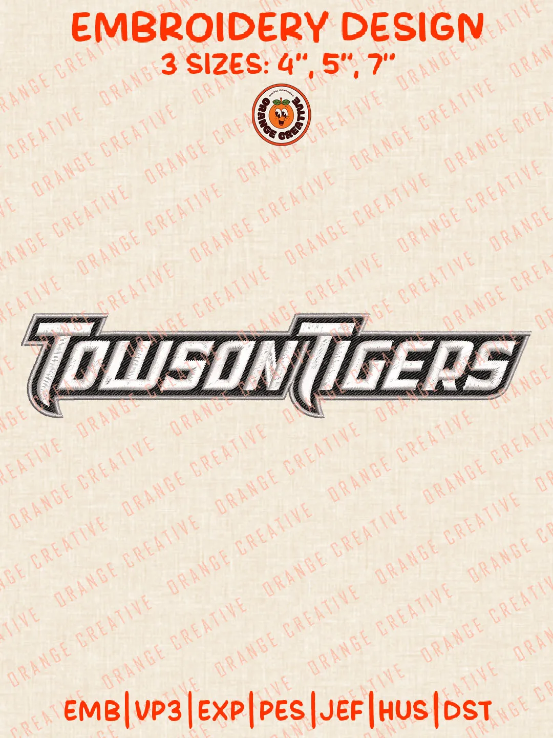 NCAA Towson Tigers Word Logo Embroidery Files, Towson Tigers Team Embroidery Designs, Football Team Machine Embroidery Files, NCAA Towson Machine Embroidery, Digital Download