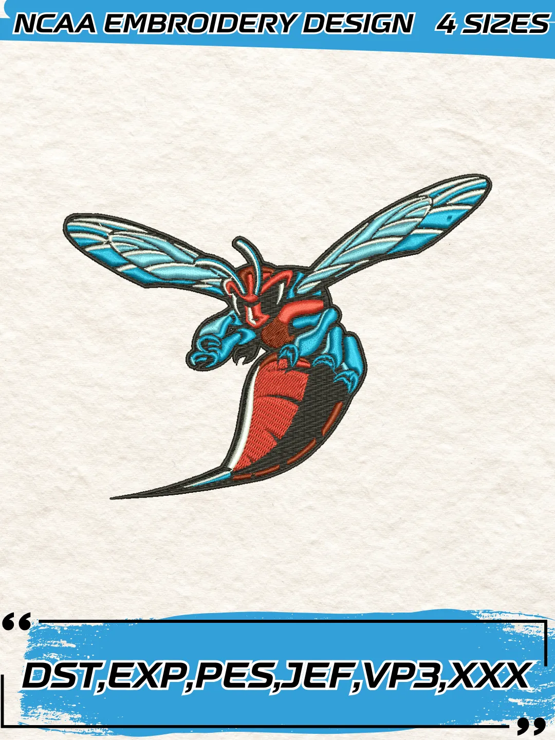 Delaware State Hornets Logo Embroidery Design,NCAA Logo Embroidery Design,Machine Embroidery Design File,4 Sizes, Digital Download