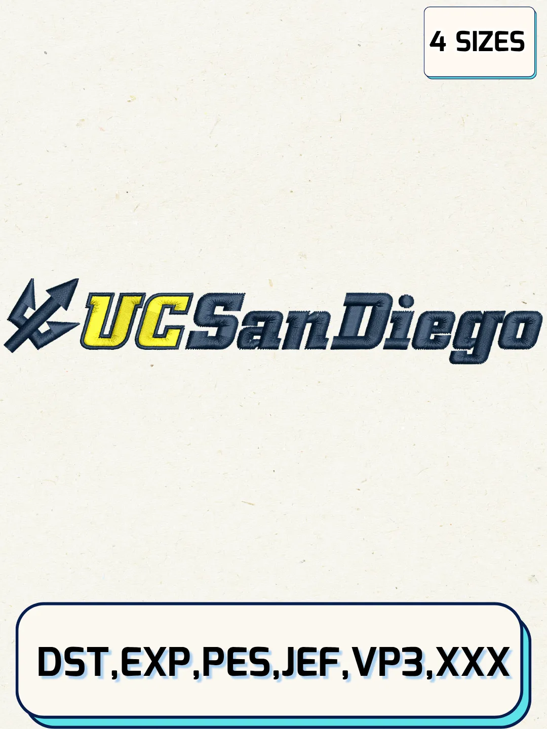 UC San Diego Tritons Logo Embroidery Design File,NCAA Logo Embroidery Design, Machine Embroidery Files, 4 Sizes