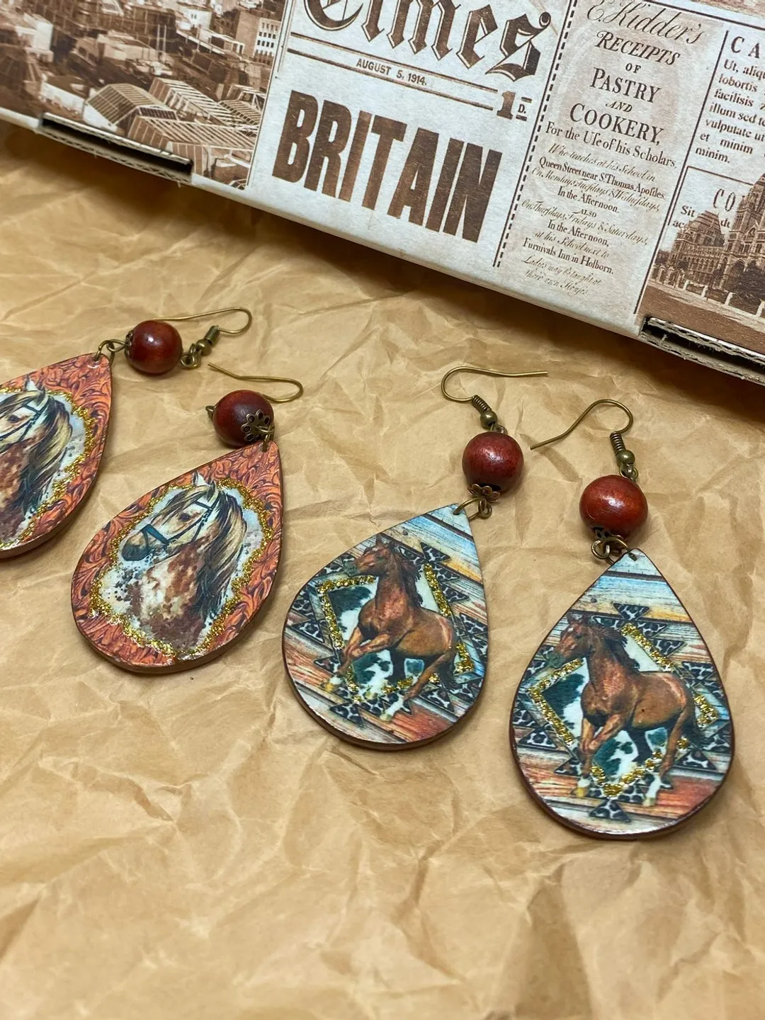 Earrings with print. Handmade jewelry.