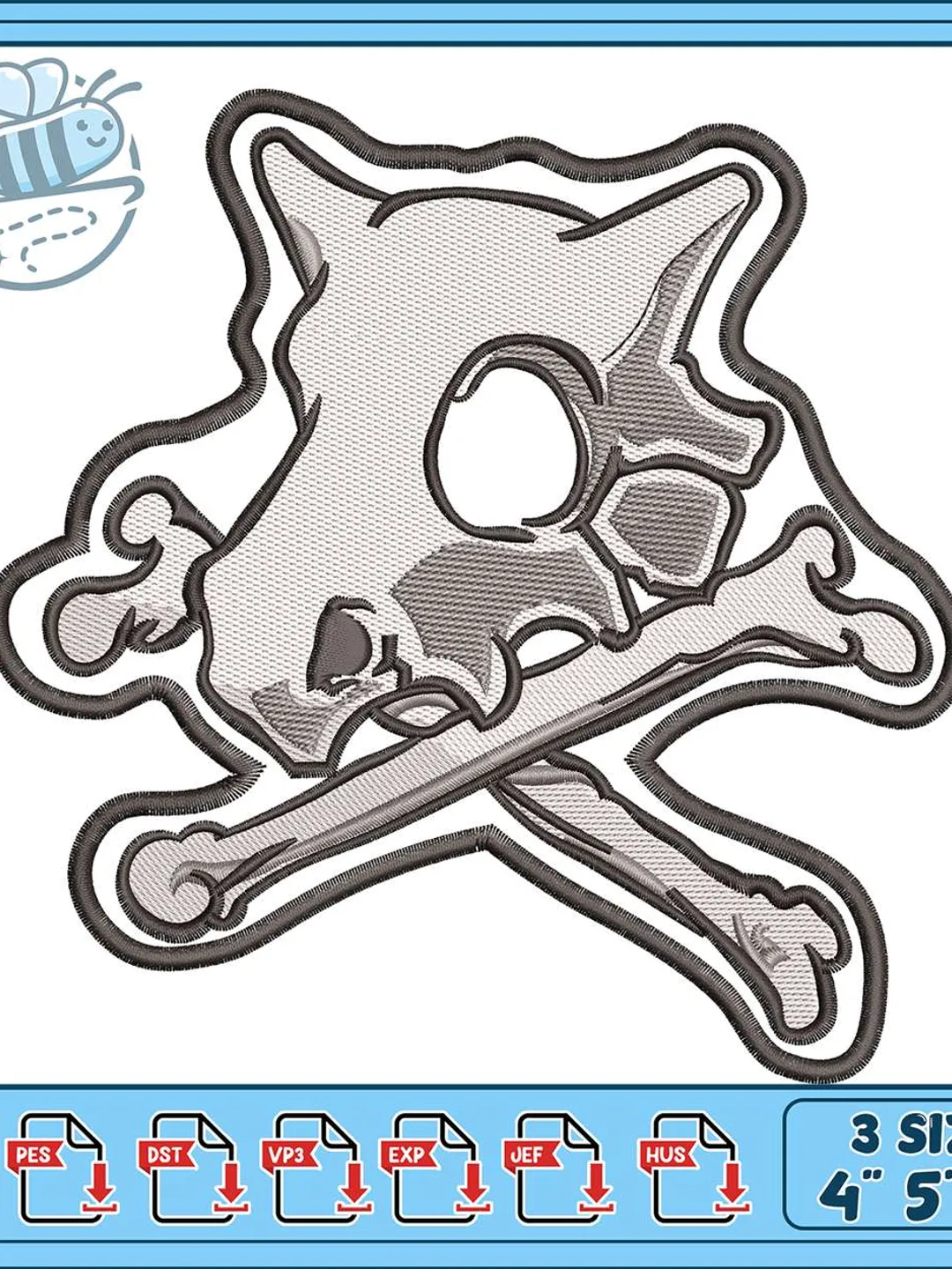 Cubone Skull Crossbones Embroidery Design, Pokemon Skull Machine Embroidery File, Instant Download PES DST, Gothic Pokemon Patch Design