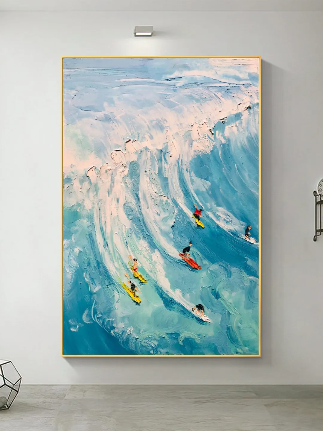 Original Surf Painting on Canvas Custom Painting Texture Wall Art Personalized Gift Blue Ocean Waves Nature Scenery Art Bedroom Wall Decor