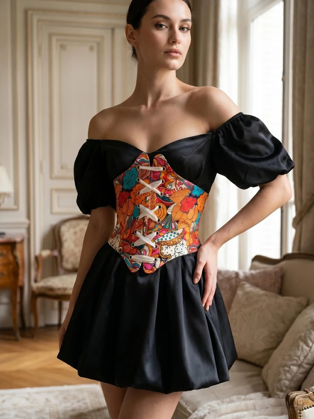 satin dress with corset belt Fitted Satin Corset Gown 8 / Red