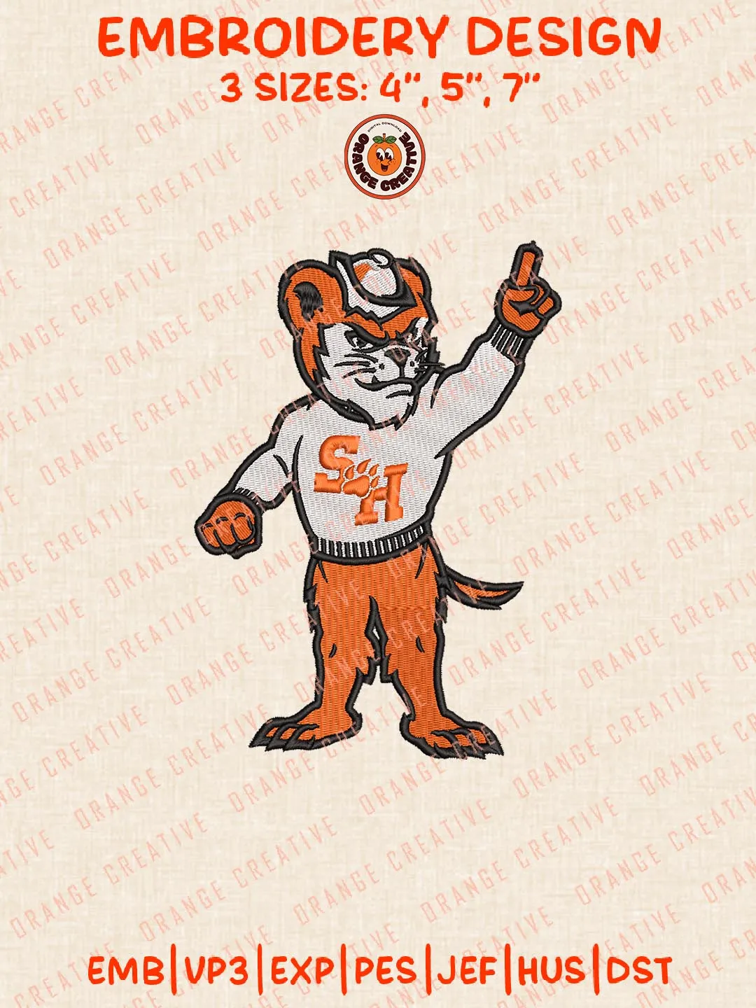 Sam Houston Bearkats Mascot Embroidery Design, NCAA Logo Embroidery Design, Machine Embroidery Design File, 4 Sizes, Digital Download