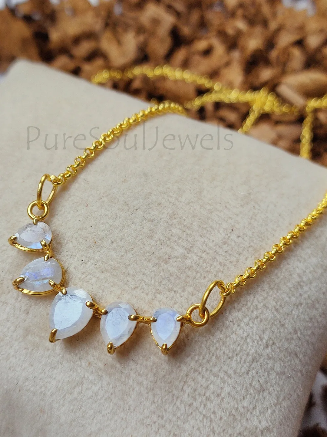 Rainbow Moonstone Gold Vermeil Pendant Necklace: June Birthstone
