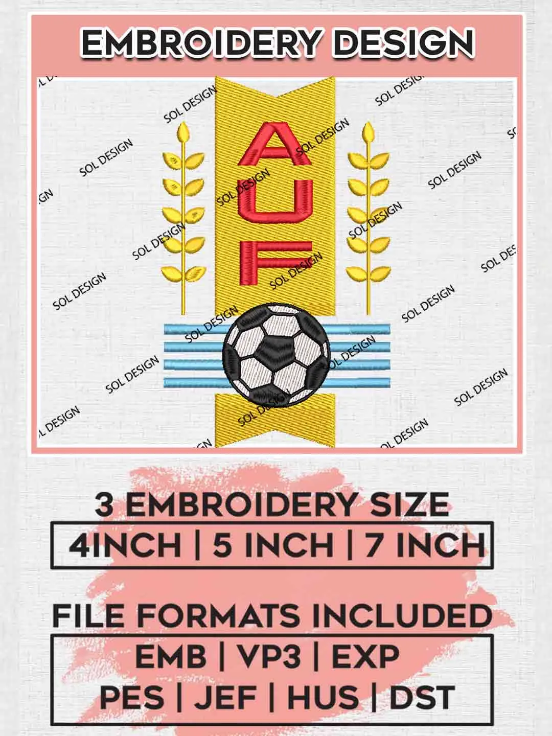 Los Charrúas Football Team Logo Embroidery Designs, The Sky Blue La Celeste Logo Embroidery files, Uruguay National Football Team, Machine embroidery designs, Digital Download