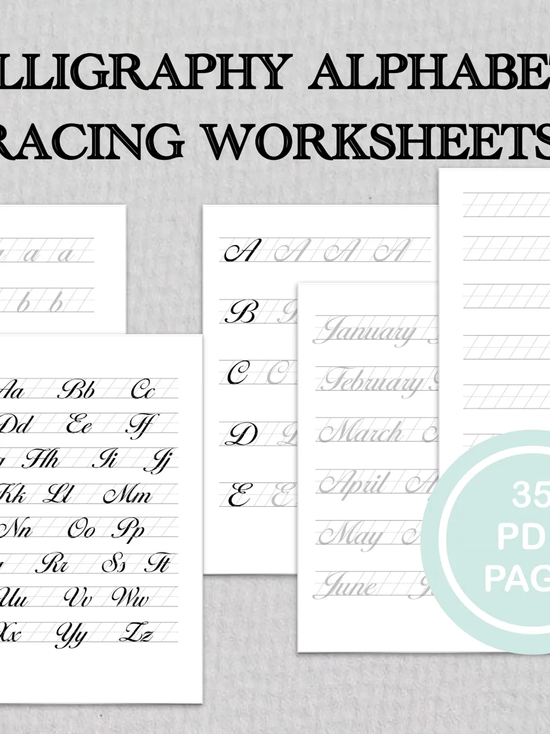 Calligraphy Worksheets, modern calligraphy, handlettering practice