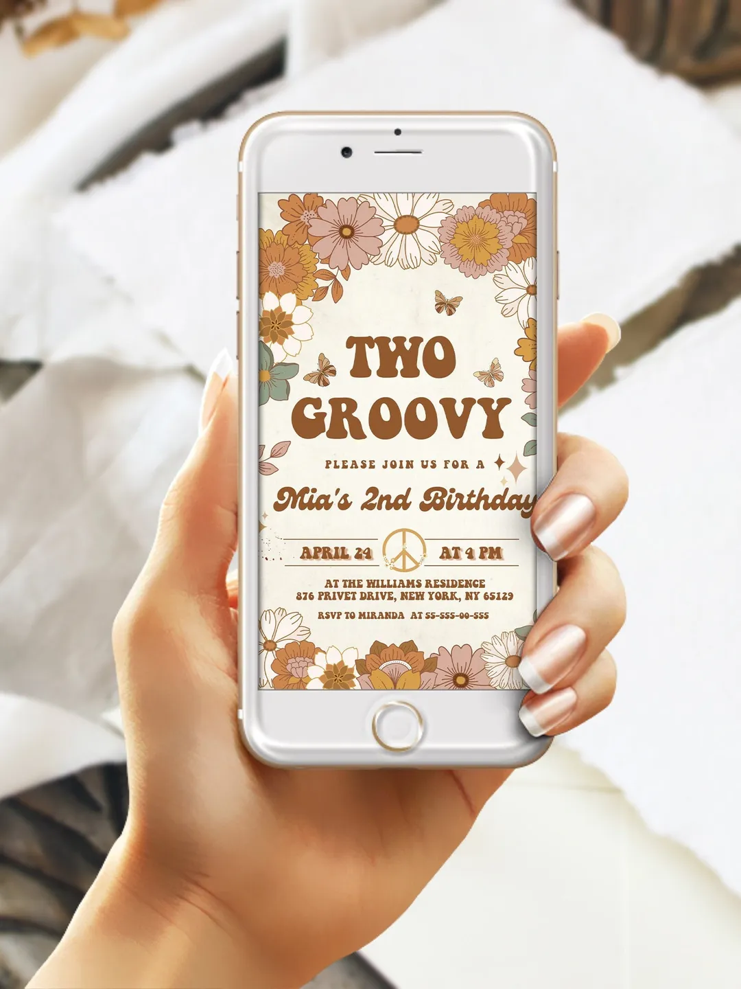 Two Groovy Baby Editable Any Age Pink Groovy Van Daisy Rainbow Hippie Birthday Invitation Let's get Groovy 1st Birthday Invitation ; gr4