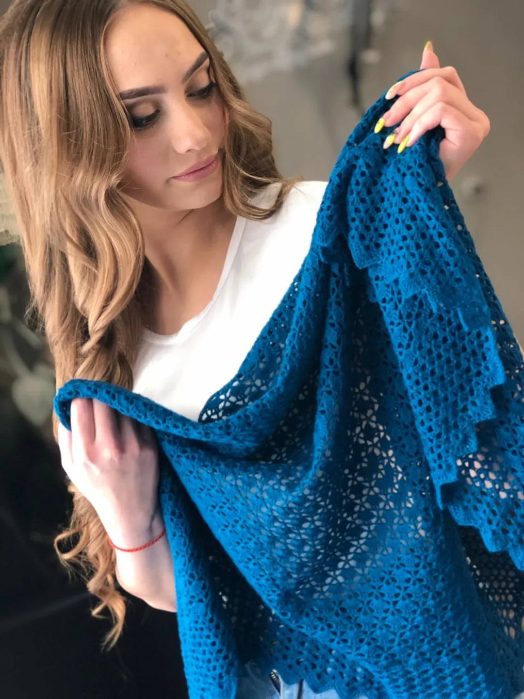 Navy blue bridal cape handmade, 30th birthday gift for women, lace bridal shrug, mother in law gift, merino wool shawl