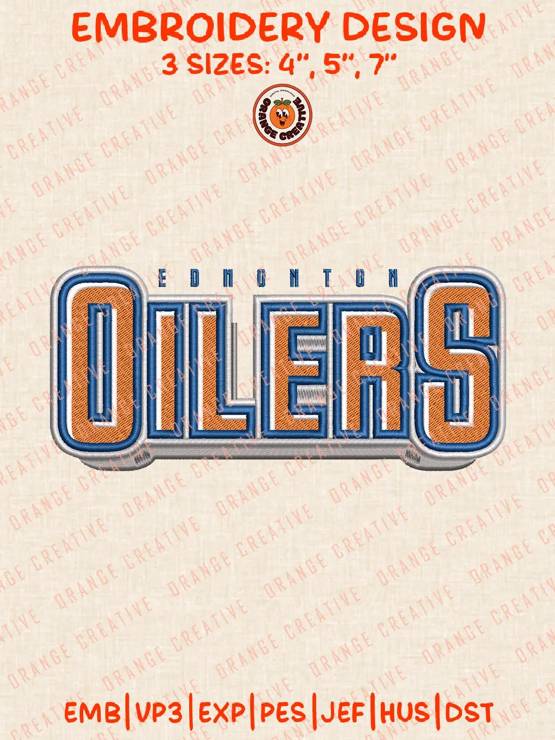 NHL Edmonton Oilers Text Logo Embroidery Designs, NHL Team Logo Embroidery Files, Machine Embroidery Design File, 4 Sizes, Custom Size, Digital Download
