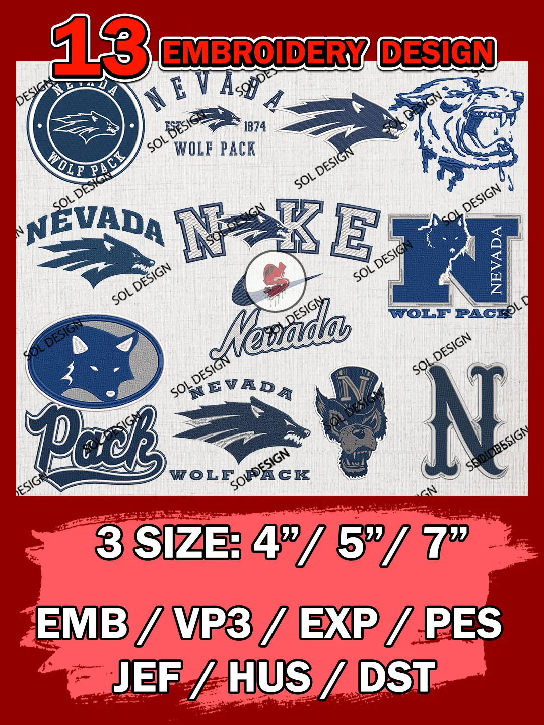 13 NCAA Nevada Wolf Pack Bundle Embroidery Files, NCAA Nevada Wolf Pack Team Bundle Embroidery Designs, NCAA Teams, National College Football Team 3 sizes, NCAA Nevada Machine Embroidery, Digital Download